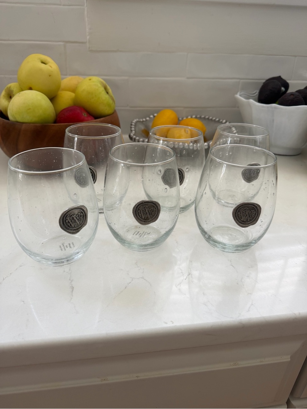 Wine Stemless Glasses with Decorative Medallion - Clear (Set of 6)